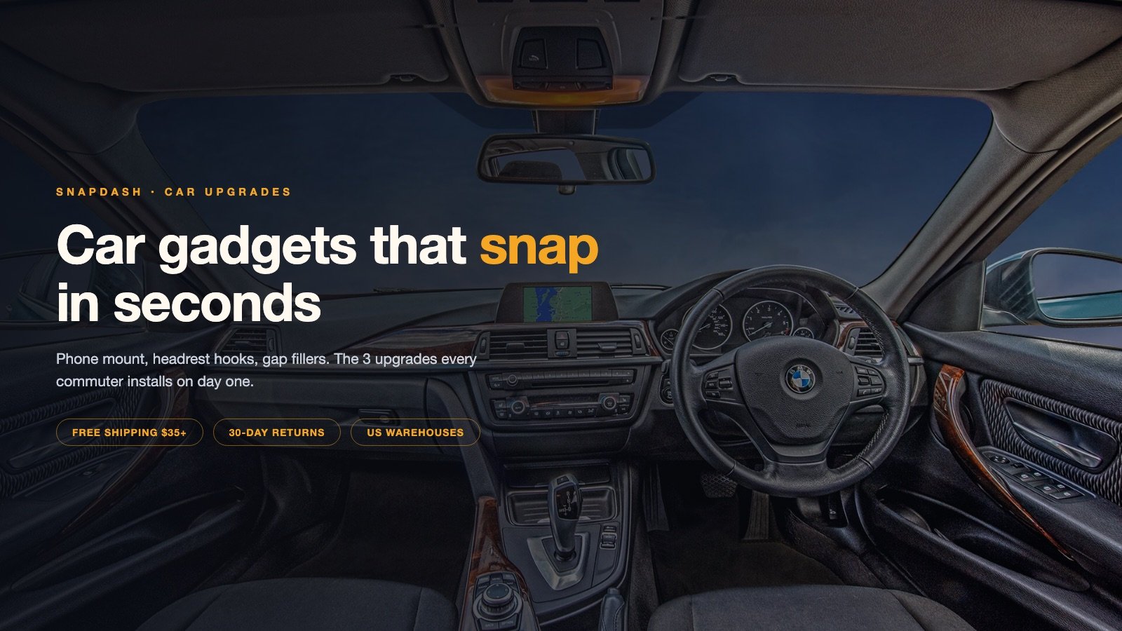 Car interior with SnapDash magnetic phone mount