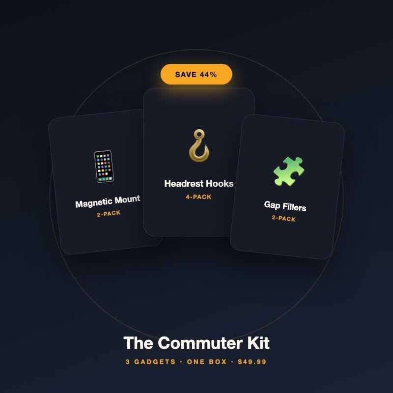 The Commuter Kit — Magnetic Mount + Headrest Hooks + Gap Fillers